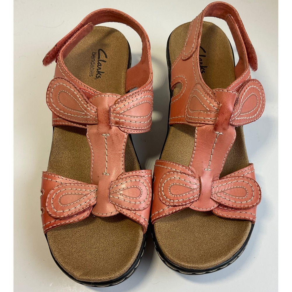 Clarks Bendables Coral Pink Leather Slingback Wedge Sandals 65780 Womens 8M lexi